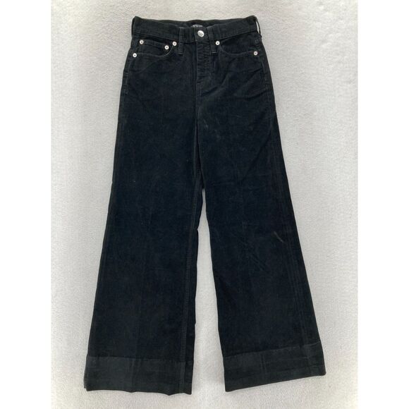 J.Crew Wide Leg‎ Corduroy Trouser Pants Women's 23P Petite Black Stretch Preppy - Picture 1 of 13